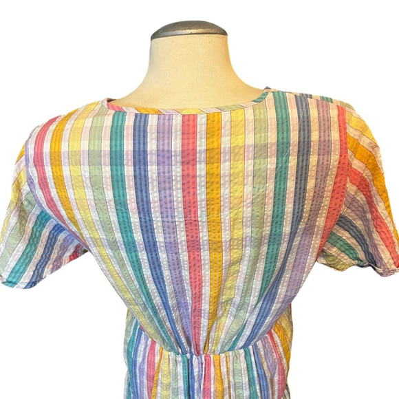 J.Crew Faux-wrap Midi Sundress, 12, Rainbow Gingham Seersucker Multi-colour - Picture 14 of 16